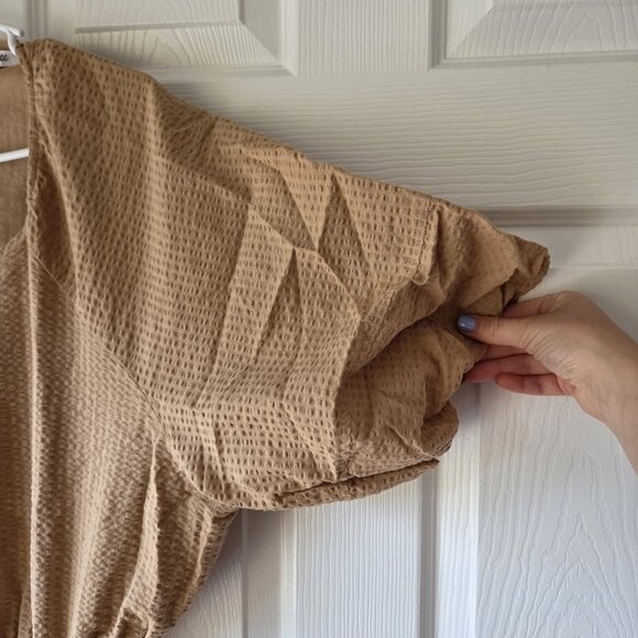 Madewell Dress 2XL Mini Seersucker Puff-Sleeve Cutout Tan Brown Plus Size - Picture 8 of 9